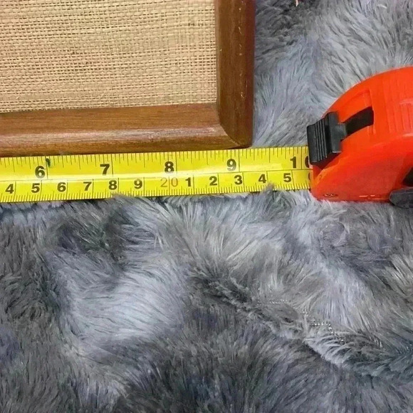 Vintage Mid Century Teak and Burlap Wall Hangings of a man - Picture 9 of 12